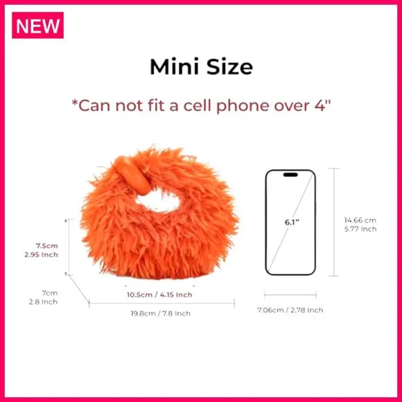 Vegan Leather Top Handle Bag, 7.8x6.9 Inches, Fits Powder Lipstick - Picture 6 of 6